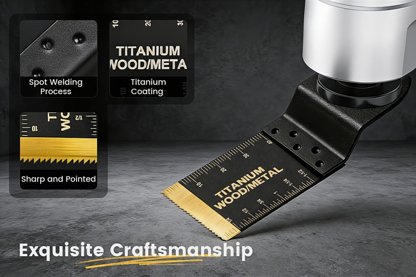 Oscillating Multi-Tool Blade Set with Titanium-Coated Quick-Release Blades in 18, 28 or 50-Piece Options