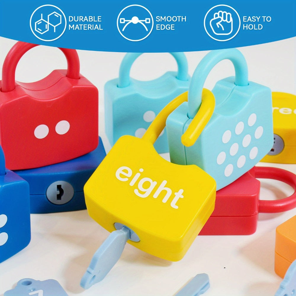 Ten-Piece Number Lock and Key Matching Set with Color-Coded Locks for Counting One Through Ten