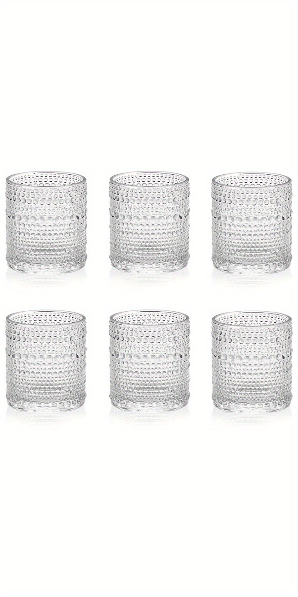 Clear Hobnail Drinking Glasses, Six-Piece 13-Ounce Tumbler Set with Embossed Dot Pattern for Table Settings