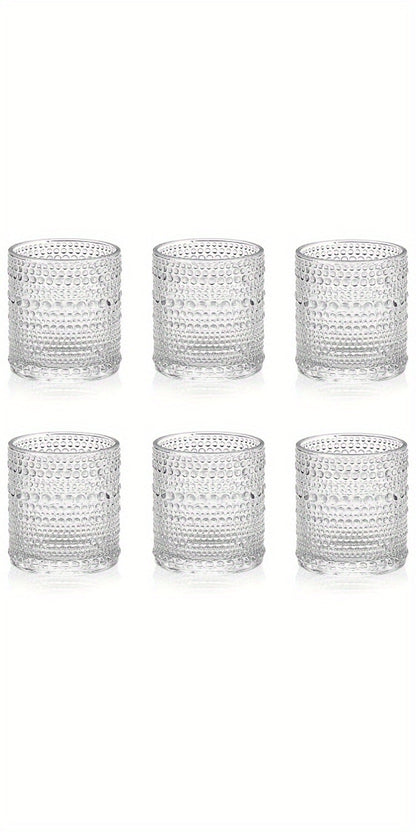 Clear Hobnail Drinking Glasses, Six-Piece 13-Ounce Tumbler Set with Embossed Dot Pattern for Table Settings