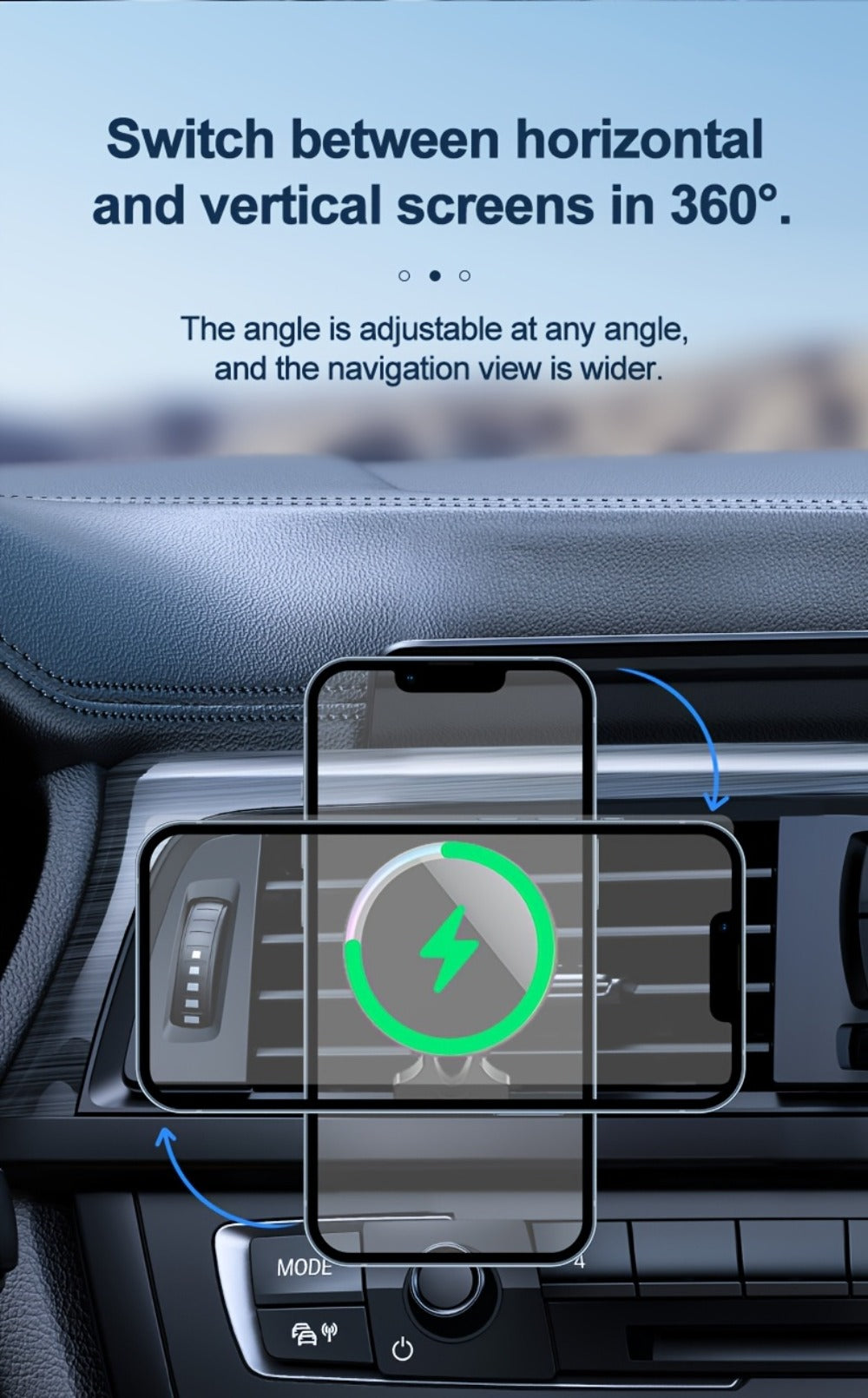 Wireless Car Charger with USB-C Adapter Included 15W Magnetic Vent Dashboard Phone Mount for iPhone 17 16 15 14 13 12 Pro Max, Samsung Galaxy S24 S23 S22, All Qi Android Phones – Black