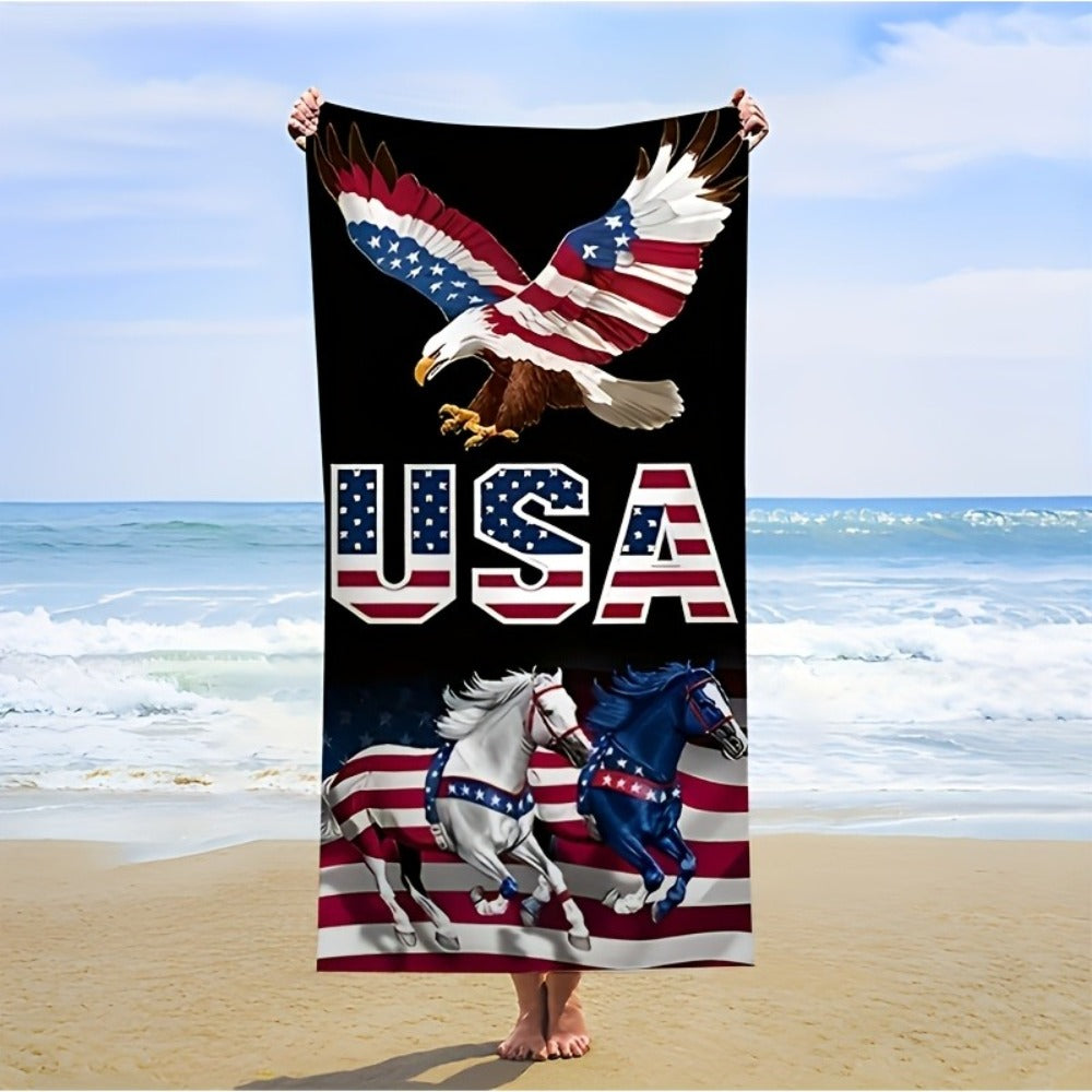 Patriotic Eagle and USA Beach Towel, 29 x 58 Inches, Lightweight Design for Pool, Swimming and Travel