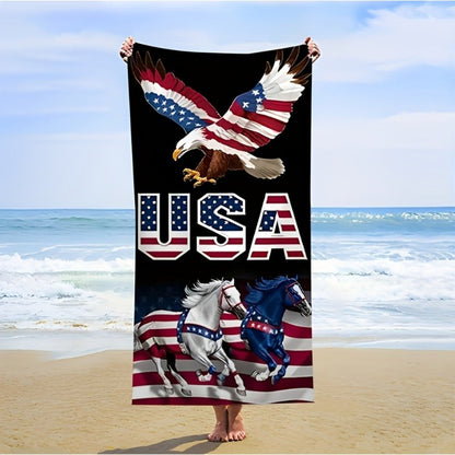 Patriotic Eagle and USA Beach Towel, 29 x 58 Inches, Lightweight Design for Pool, Swimming and Travel