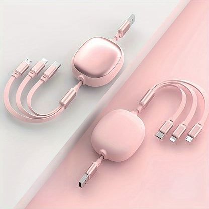1.2m Retractable Charging Cable with Type-C, Micro USB and Lightning Ends in Six Color Options