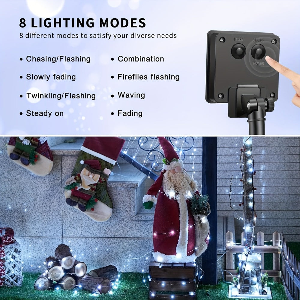 String Lights, 110-LED Solar Copper-Wire Fairy Lights with Eight Modes, Four Colors and 2-, 4- or 8-Pack Options