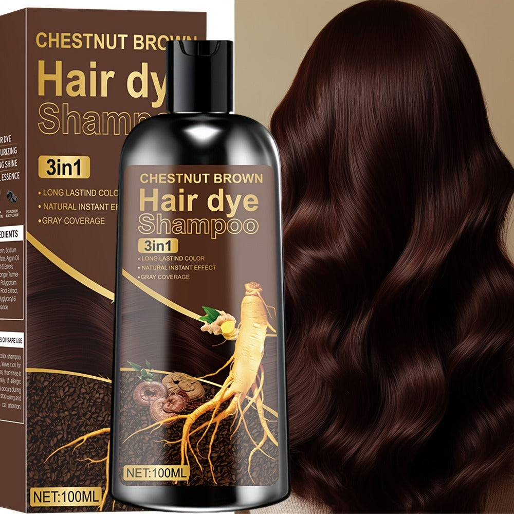Plant Extract Hair Coloring Shampoo 100ml 3.38oz | Deep Moisturizing Scalp-Safe Gray & White Hair Coverage | Long-Lasting Botanical Color | Black Brown Chestnut Brown for Men & Women