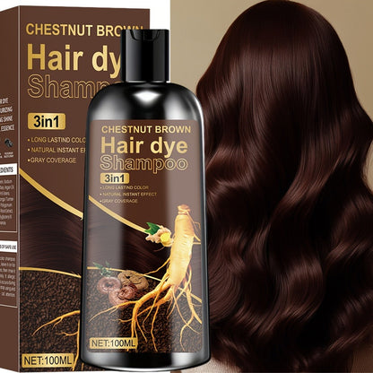 Plant Extract Hair Coloring Shampoo 100ml 3.38oz | Deep Moisturizing Scalp-Safe Gray & White Hair Coverage | Long-Lasting Botanical Color | Black Brown Chestnut Brown for Men & Women
