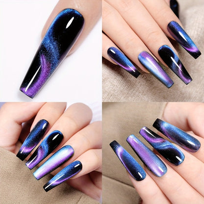 Gel Nail Polish – Cat Eye Magnetic 8pcs Aurora Glitter Black Crystal Semi-Permanent — 3D Light-Shifting Nail Art Gel No Base Color…