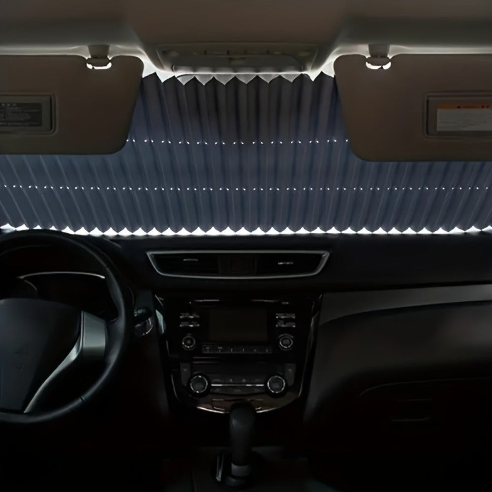 Retractable Windshield Sunshade Aluminum | Auto Fold UV Resistant Heat Insulation, Buckle Stick Install, Front Window Sun Shade Curtain for Car SUV Truck