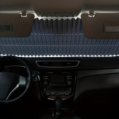 Retractable Windshield Sunshade Aluminum | Auto Fold UV Resistant Heat Insulation, Buckle Stick Install, Front Window Sun Shade Curtain for Car SUV Truck