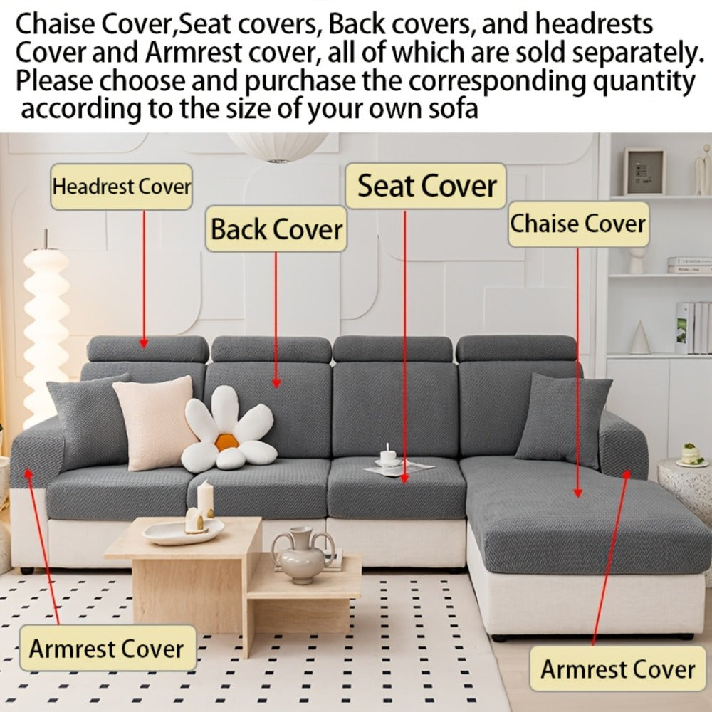 Jacquard Stretch Sofa Cover Non-Slip | Elastic Wear-Resistant Couch Slipcover, Polyester Jacquard Fabric, 1 to 4 Seat Sectional L-Shape, Armrest Backrest, Machine Washable
