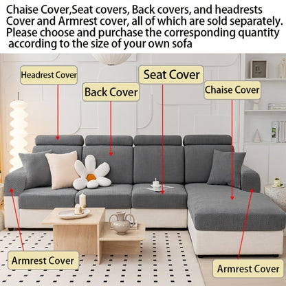 Jacquard Stretch Sofa Cover Non-Slip | Elastic Wear-Resistant Couch Slipcover, Polyester Jacquard Fabric, 1 to 4 Seat Sectional L-Shape, Armrest Backrest, Machine Washable
