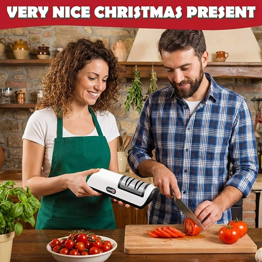 Two-Stage Electric Knife Sharpener in White or Pink with Two Extra Sanding Wheels Included
