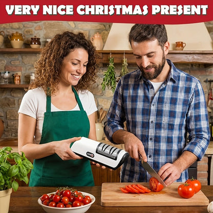 Two-Stage Electric Knife Sharpener in White or Pink with Two Extra Sanding Wheels Included