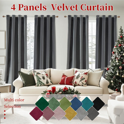 Four-Panel Velvet Blackout Curtain Set with 12 Colors, 10 Sizes and 1.6-Inch Grommet Openings