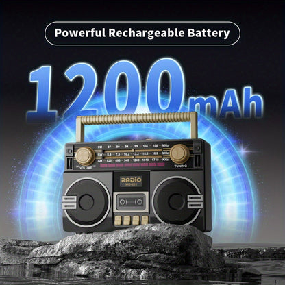 Portable AM/FM/SW Radio with 1200mAh Battery, Bluetooth, USB/TF/AUX Playback and LED Flashlight