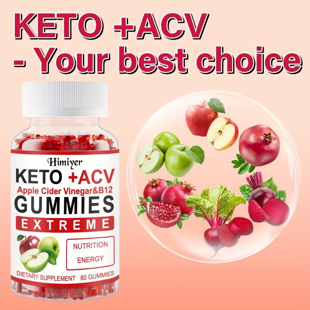 Apple Cider Vinegar Gummies with B12, Pomegranate & Beet Juice Powder — Keto ACV Supplement for Metabolism, Energy, Digestion & Detox Support | Vegetarian | 2-Month Supply 2 Bottles 120 Capsules