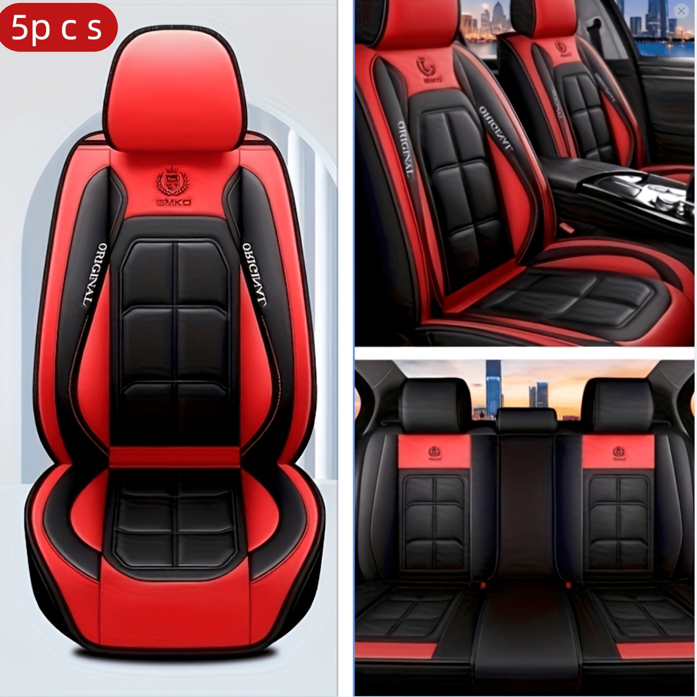 Faux Leather Car Seat Covers – Universal Fit for Cars, SUVs, Vans & Trucks, Dirt-Resistant Protective Seat Cover, Single Front / 2 Front / Full 5-Seat Sets, 5 Colors