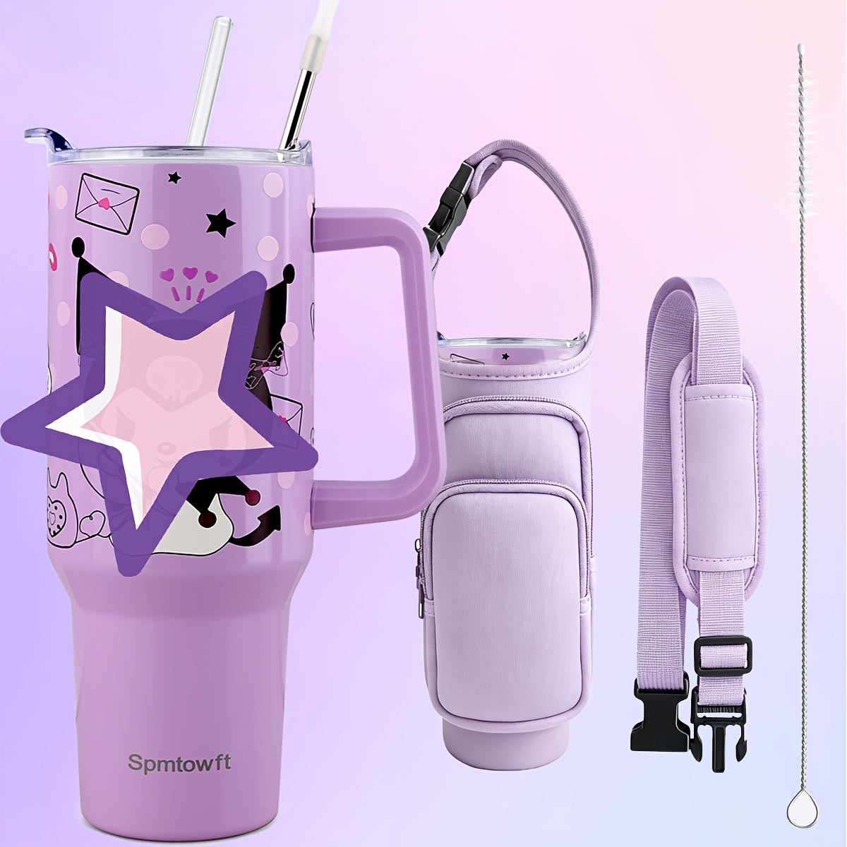 Handled 40oz Stainless Steel Tumbler with Straw Lid, Tapered Base and Five Color Options for Daily Use