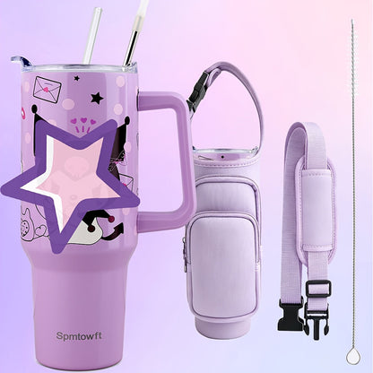 Handled 40oz Stainless Steel Tumbler with Straw Lid, Tapered Base and Five Color Options for Daily Use
