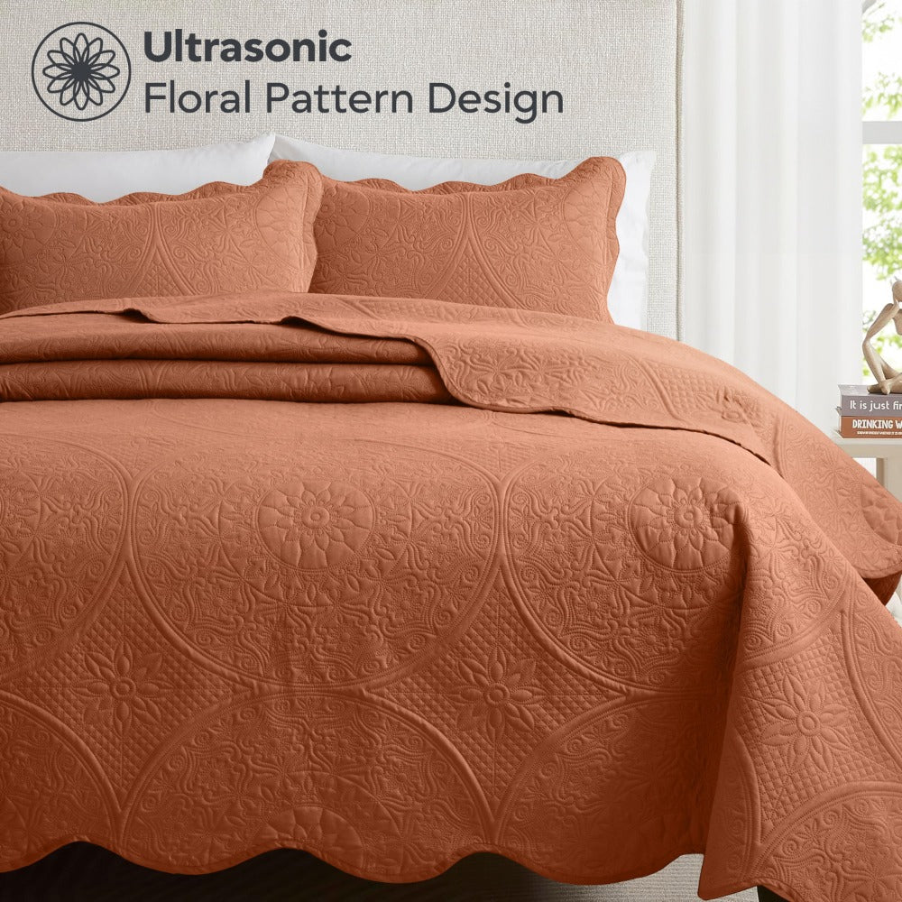 Quilted Bedspread Set 3 Piece – Soft Floral Coverlet with Pillow Shams, Lightweight Breathable Quilt for Bedroom & Guest Room, All Season Bed Cover