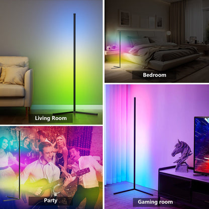 56-Inch RGB Corner Floor Lamp in One- or Two-Piece Options with Remote, App and Button Controls