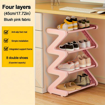 Four-Tier Z-Frame Shoe Rack with Metal Tubes in Graphite Black, Dawn Pink, Gray or Breeze Blue