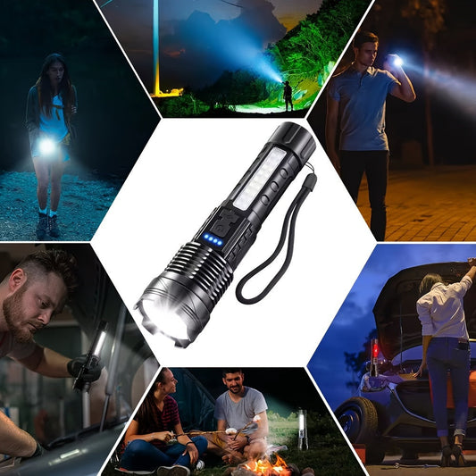 Flashlight LED and COB Dual-Light Torch with Telescopic Focus, USB-C Charging and 1500mAh Battery