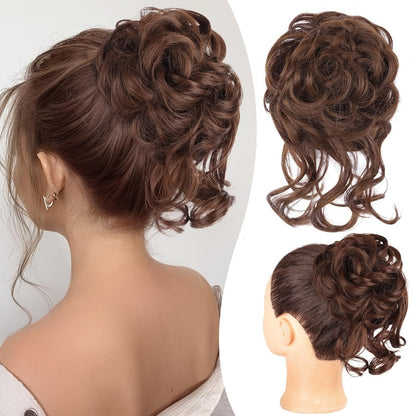 Messy Bun Hairpiece Claw Clip Curly Wavy Synthetic 6 Inch 7 Colors Instant Updo No Heat Easy Style Women Daily Work Party Wedding