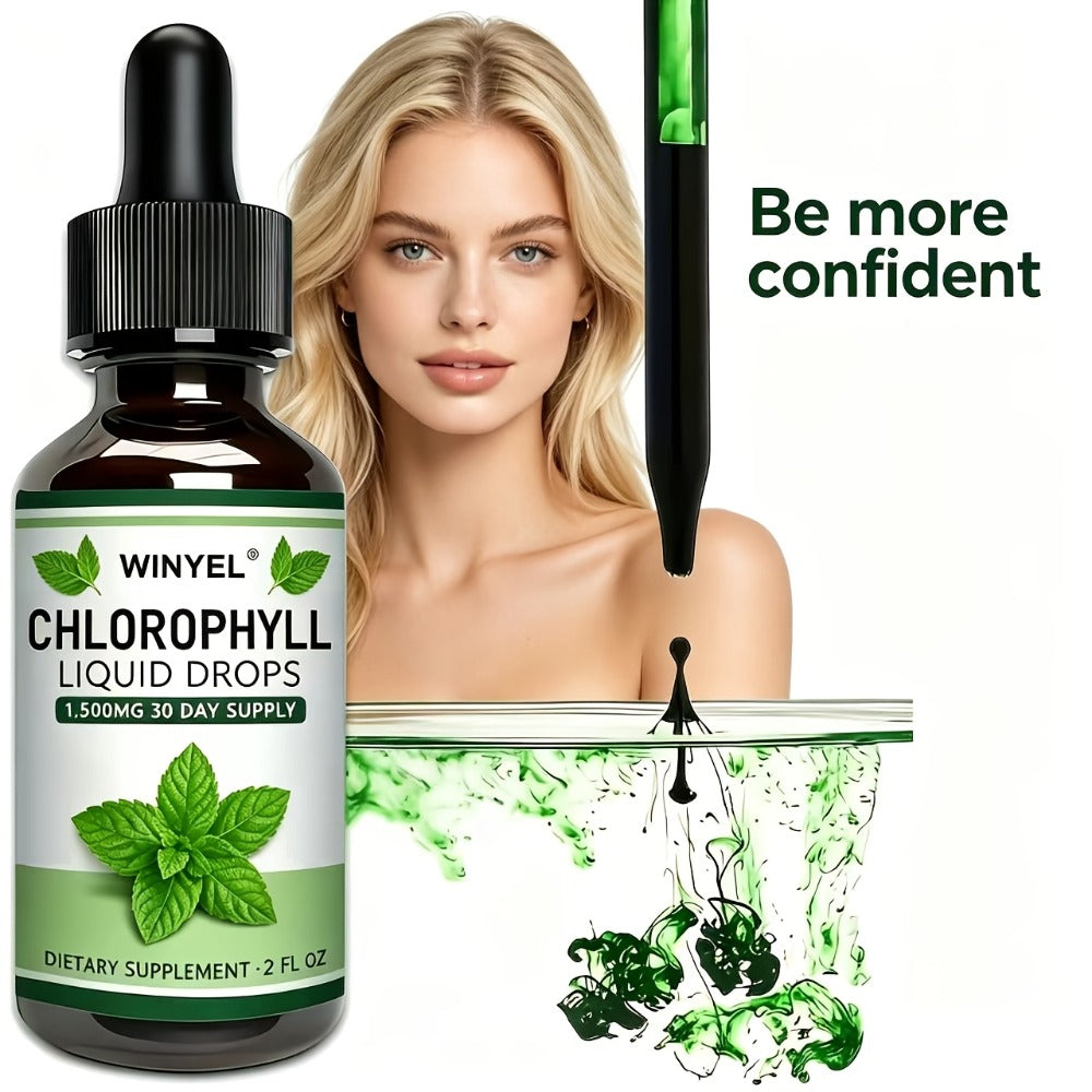 Herbal Supplements with WINYEL Label, Liquid Chlorophyll Drops in One Amber Dropper Bottle
