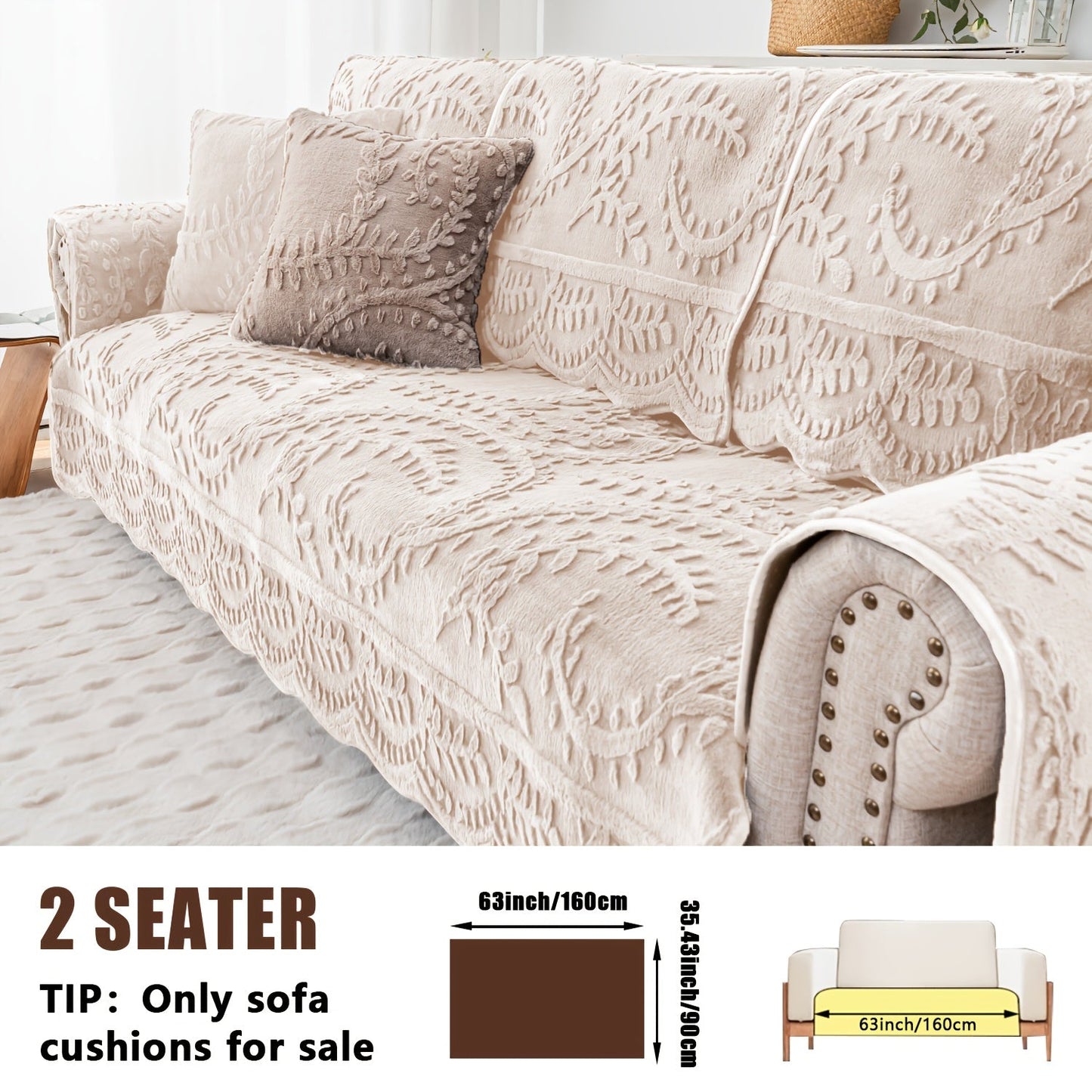Sofa Cover Quilted Faux Rabbit Fur Plush Panels in 35.43-Inch Width with Seat, Pillowcase and Two-Piece Options