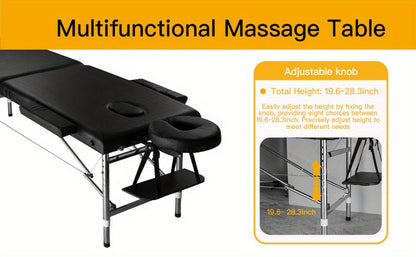 Portable Massage Table Foldable Aluminum Spa Bed – 3-Fold Adjustable Height 24" Wide Padded Treatment Bed for Esthetician, Lash Tech, Tattoo Artist, Waxing & Mobile Beauty Salon