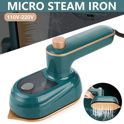 Green 33W Travel Steam Iron with 50 mL Water Tank, Rotating Handle and Dry or Steam Modes for Garments