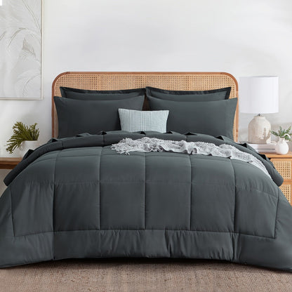 7 Piece Comforter Set Luxury Soft Fluffy Bedding All Season Bed in a Bag with Comforter Fitted Sheet Flat Sheet Pillowcases Hypoallergenic Breathable Easy Care Queen King Twin XL Full