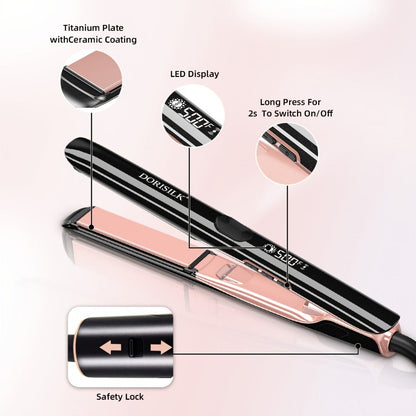 Plasma Ionic Hair Straightener Flat Iron 500°F with PTC Ceramic Oil Plates, LCD Display & 60-Min Auto Off — Frizz Control Professional Flat Iron for All Hair Types, 1" & 1.77" Plates