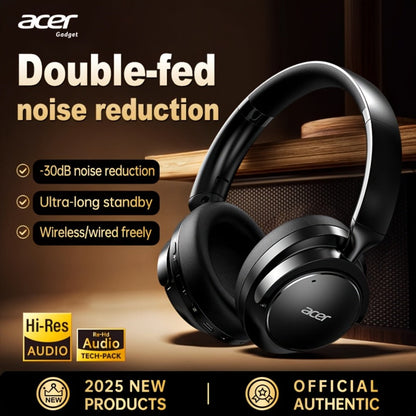 Acer OHR560 ANC Over-Ear Wireless Headphones, Full-Coverage Foldable Design HiFi Stereo HD ENC Call Noise Reduction Built-in Mic, 3.5mm Audio Cable Compatible for Work Travel Gaming Study