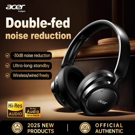 Acer OHR560 ANC Over-Ear Wireless Headphones, Full-Coverage Foldable Design HiFi Stereo HD ENC Call Noise Reduction Built-in Mic, 3.5mm Audio Cable Compatible for Work Travel Gaming Study