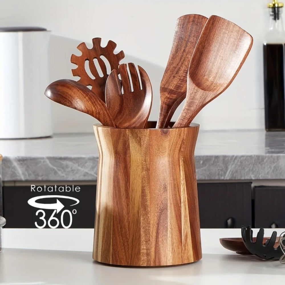 Utensil Holder & Chopstick Organizer - Wall-Mounted Wood Cutlery Storage, No Screws or Adhesive