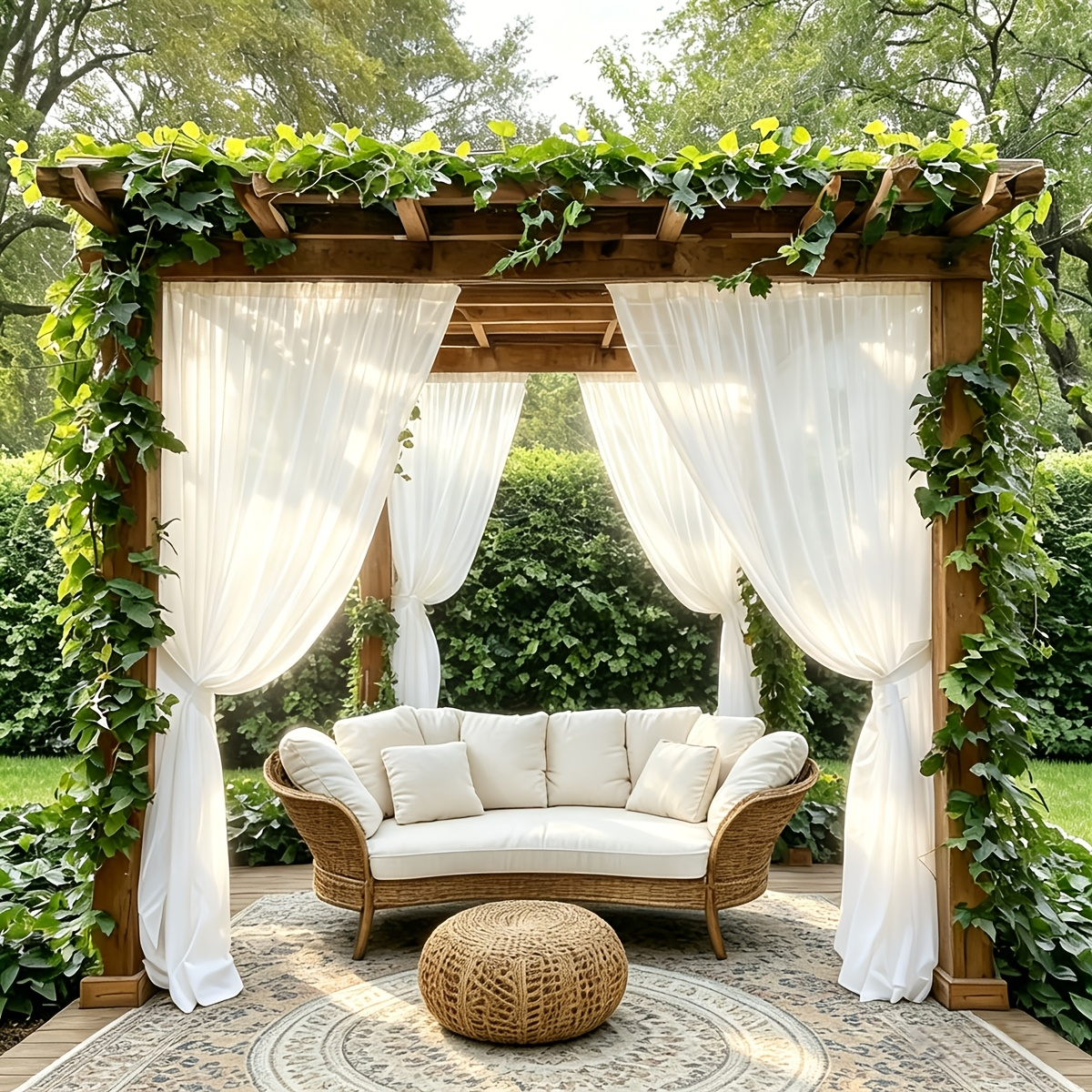 Six-Panel Sheer Outdoor Curtain Sets in Ten Colors with 37- or 54-Inch Width and Seven Length Options