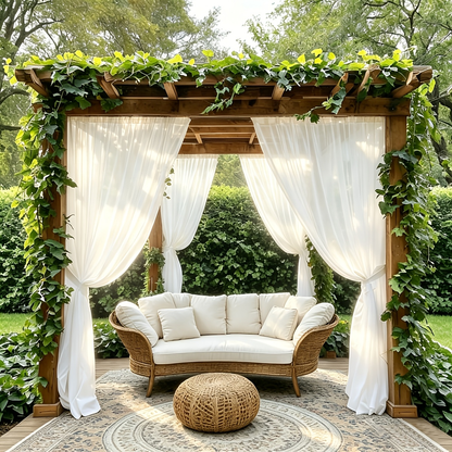 Six-Panel Sheer Outdoor Curtain Sets in Ten Colors with 37- or 54-Inch Width and Seven Length Options