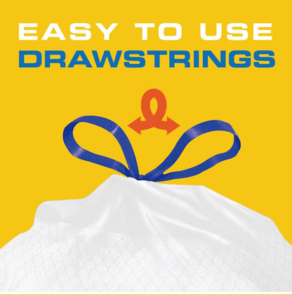 White Drawstring Kitchen Trash Bags, 13-Gallon 150-Count Pack in Three Rolls with Exact Checkout Configuration