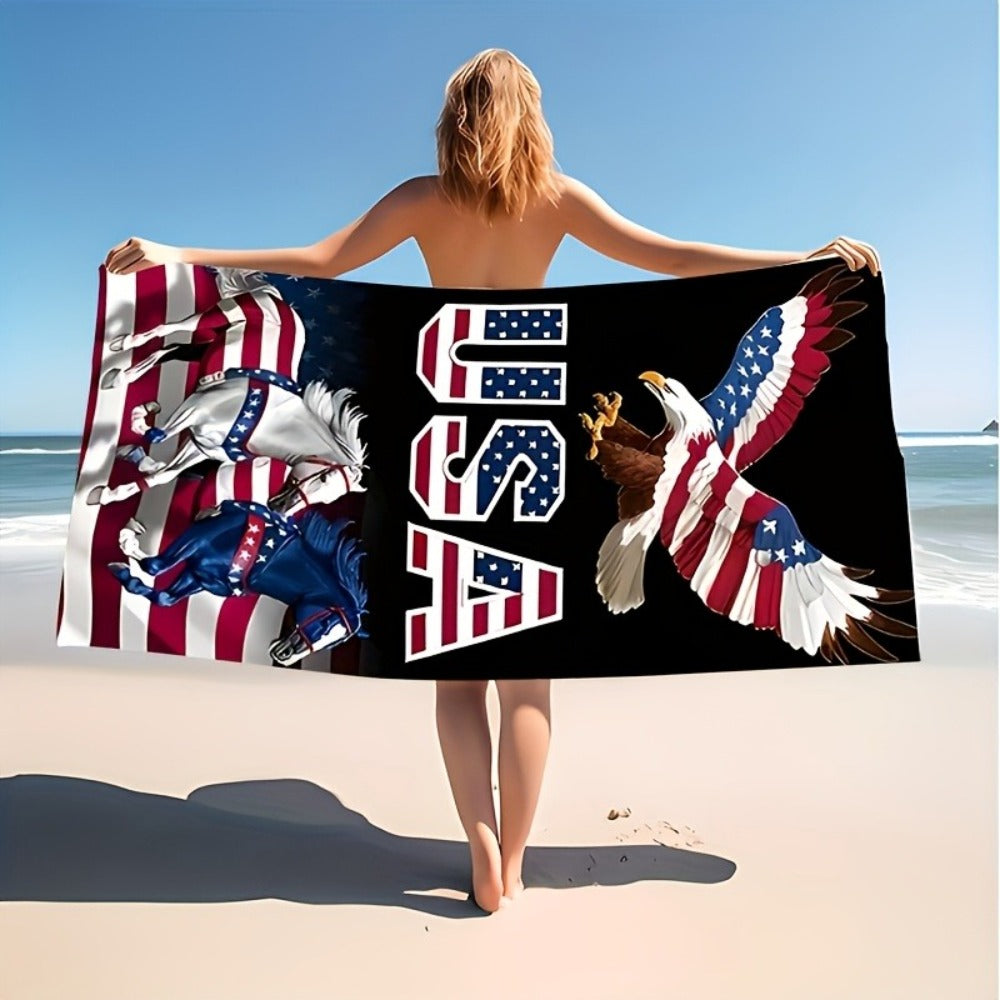 Patriotic Eagle and USA Beach Towel, 29 x 58 Inches, Lightweight Design for Pool, Swimming and Travel