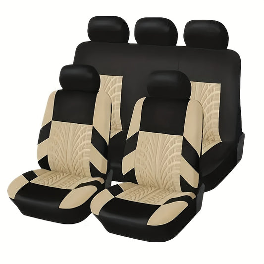 Car Seat Covers 5-Seat Tire-Track Full-Enclosure Design in Breathable Polyester and Eighteen Colors