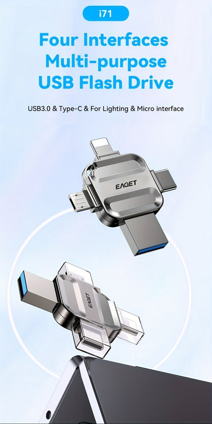 USB Flash Drive EAGET I50 4-in-1 USB 3.0 Multi-Connector Memory Stick with 32GB to 256GB Options