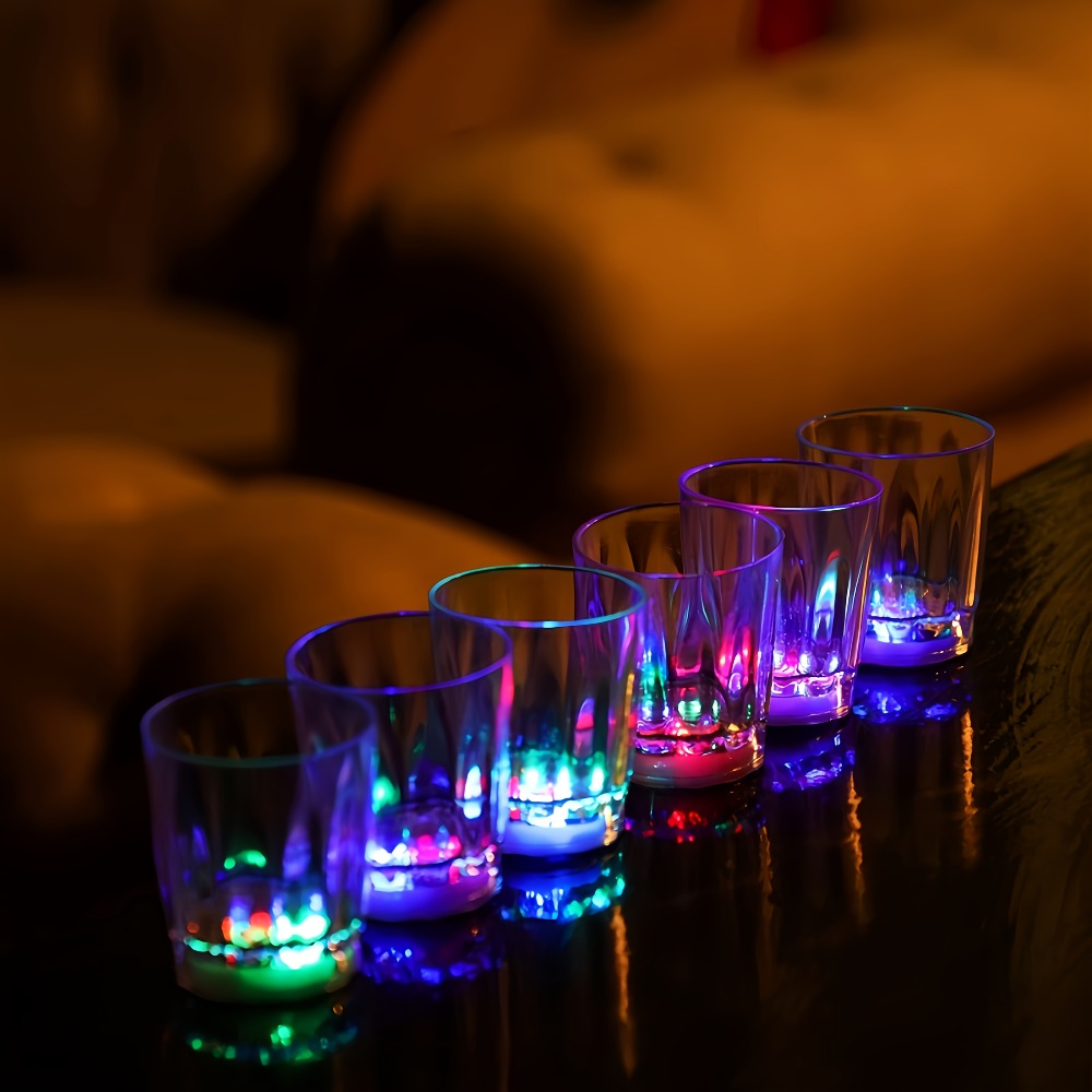 LED Light-Up Party Cup Set with 12 or 15 Short 2 oz Plastic Tumblers in Mixed Color Designs