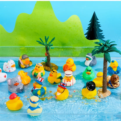 30-Piece Mini Duck Bath Toy Assortment with 2-Inch Character Designs and Mesh Storage Bag Pictured