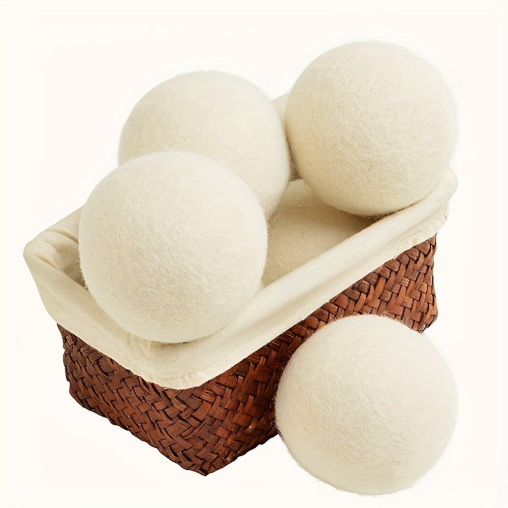 Six-Piece XL Wool Dryer Ball Set with Drawstring Storage Bag and 2.75-Inch White Felted Balls