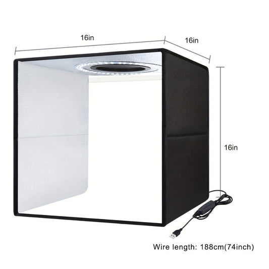 LED Photo Studio Light Box Folding Photography Shooting Tent with 12 Color Backdrops, Portable Product Photography Lightbox for Jewelry Cosmetics Figures, 16x16 & 12x12 Inch