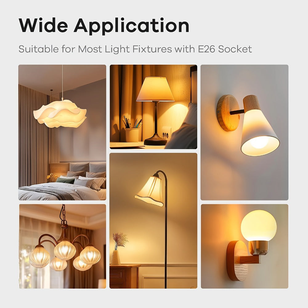 Dusk-to-Dawn E26 LED Light Bulbs, 9W 2700K Warm White Four-Pack with 800-Lumen Marking and Sensor Format