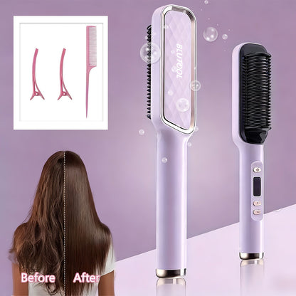 Heated Straightening Brush with Display in White, Grey, Champagne or Purple and Accessory Set